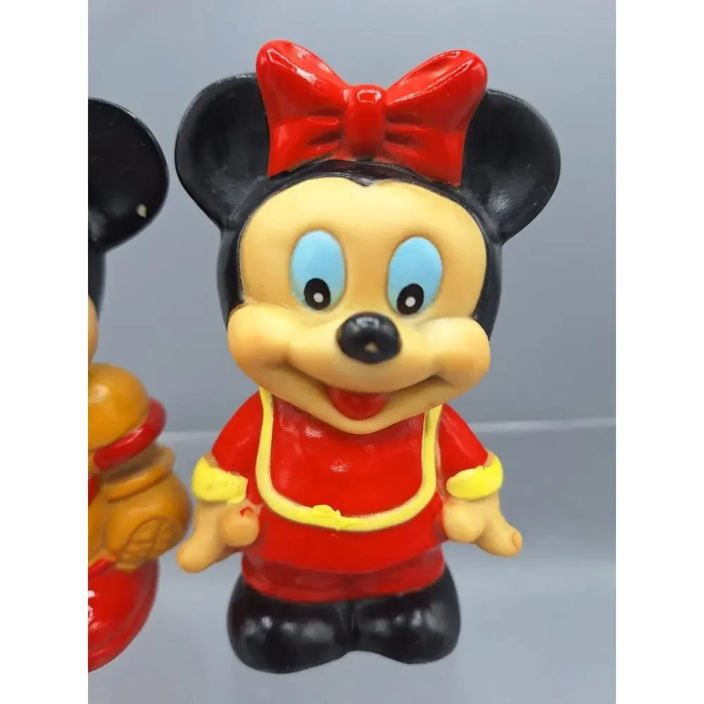 Walt Disney Productions~Vintage Mickey And Mini Mouse~4 Inch Tall~With Squeaker